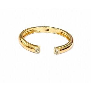 Bomb Party Bracelet Gold Hinged Bangle Cuff Clear CZ Accents Heart Ends cute